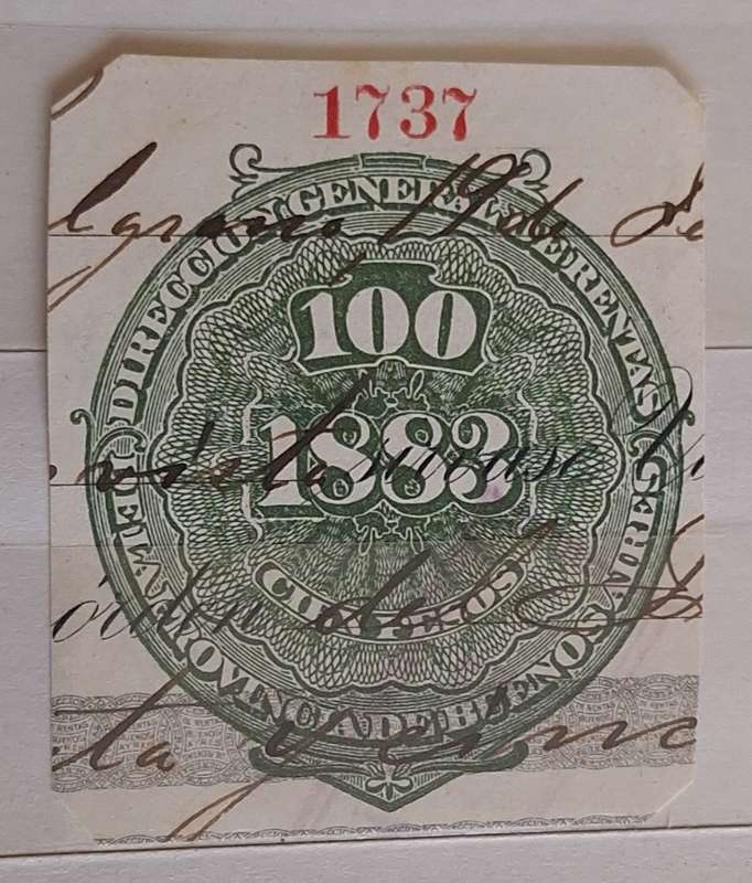 Argentina 1883 Homeland Defence Order Province of Buenos Aires 100 Pesos Numbered Seal