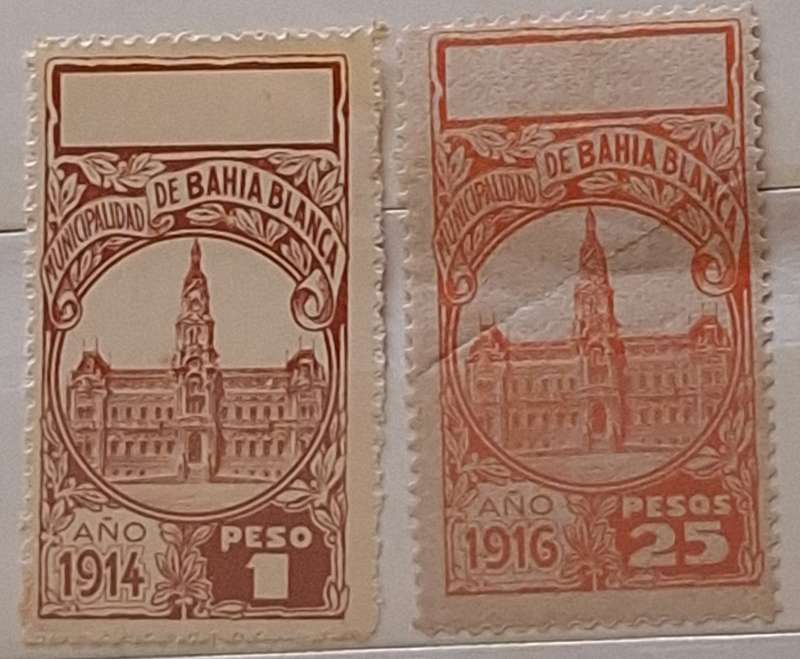 Argentina 1914 and 1916 Bahia Blanca 2 Unused Provincial Revenue stamps