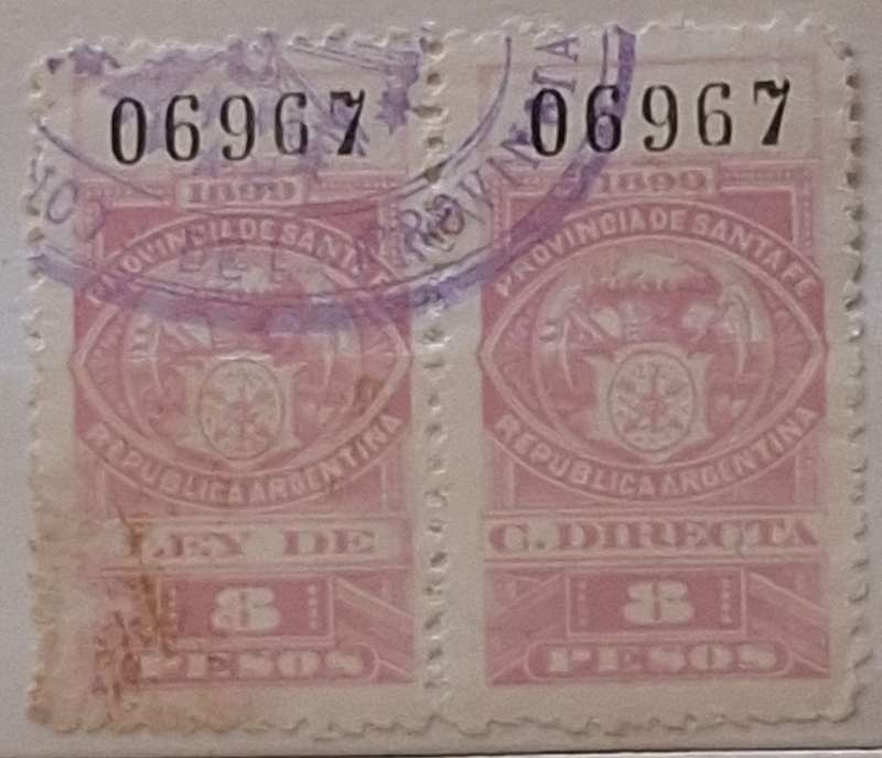Argentina 1899 Province of Santiago Pair Numbered Used Revenue stamps