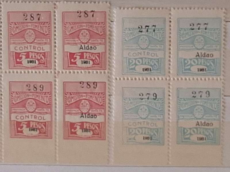 Argentina 1931 Province Santa Fe Development Revenue 2 Unused Blocks of 4 Numbered stamps