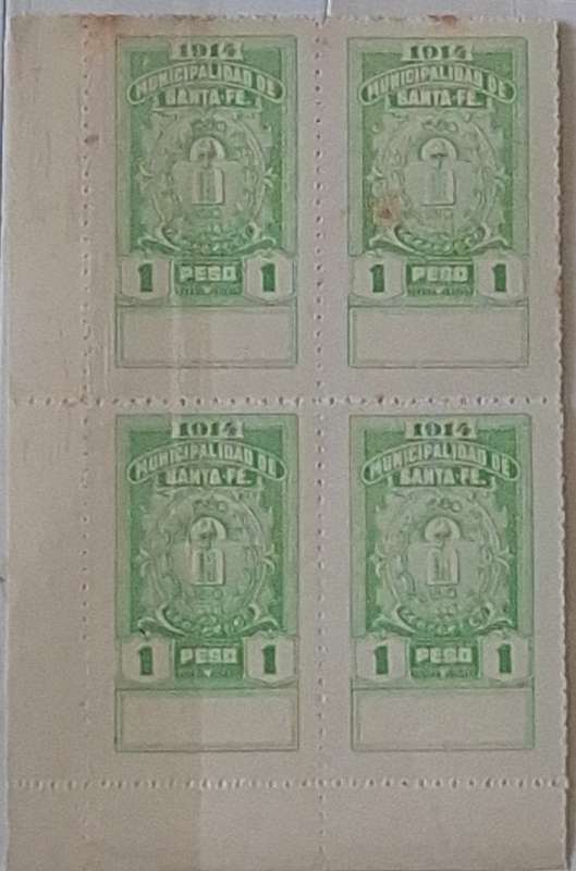 Argentina 1914 Santa Fe Municipal Fiscal 3 Blocks of 4 Unused Local Revenue stamps
