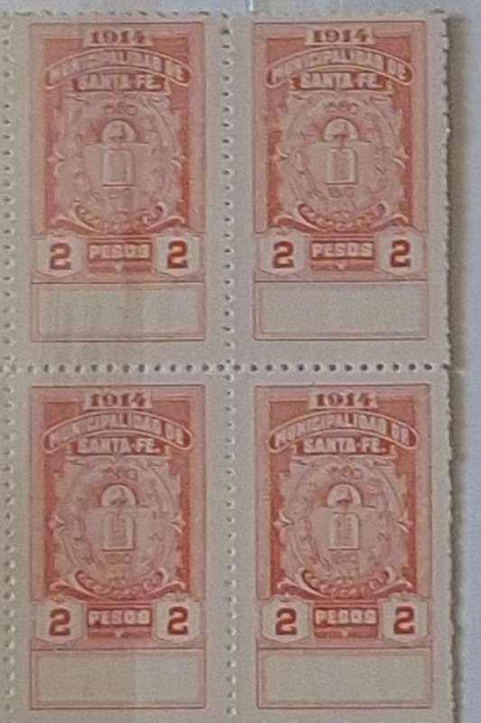 Argentina 1914 Santa Fe Municipal Fiscal 3 Blocks of 4 Unused Local Revenue stamps