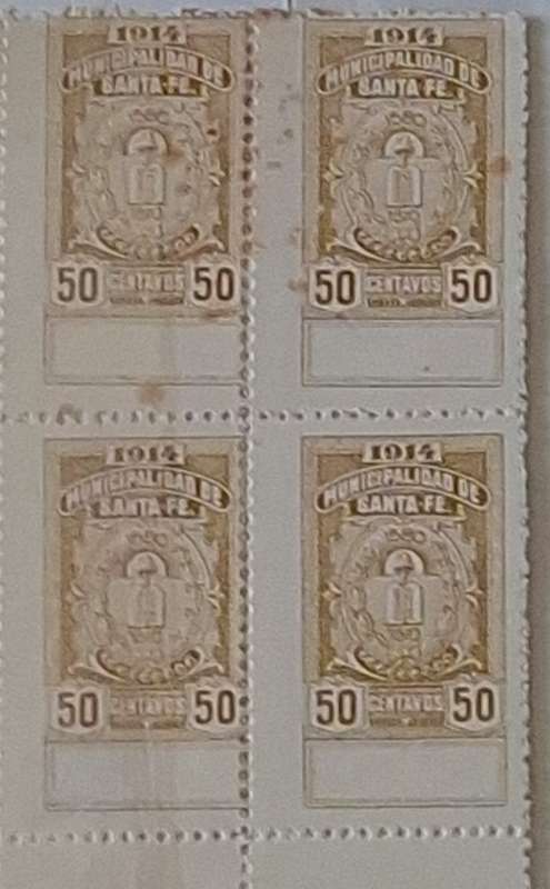 Argentina 1914 Santa Fe Municipal Fiscal 3 Blocks of 4 Unused Local Revenue stamps