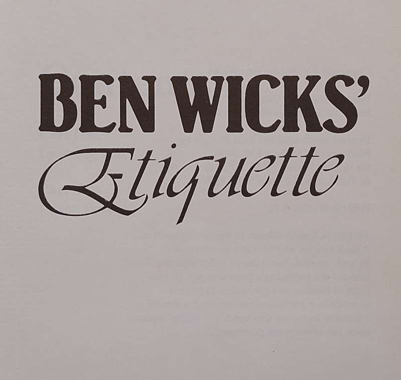 Ben Wicks' Etiquette Hardcover 1985