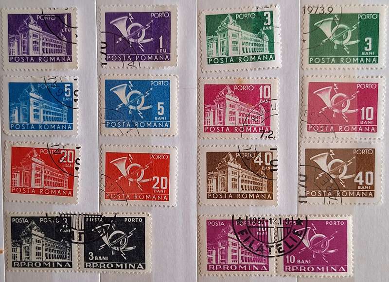 Romania 1960's Postage Due stamps 12 Single and 2 Pairs all Used