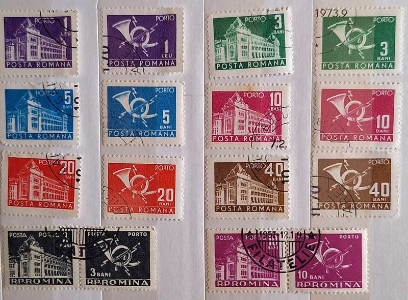 Romania 1960's Postage Due stamps 12 Single and 2 Pairs all Used