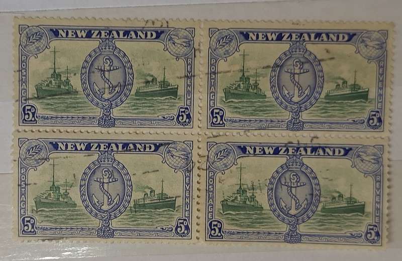 New Zealand 1946 Peace Issue 5d Block of 4 Used stamps