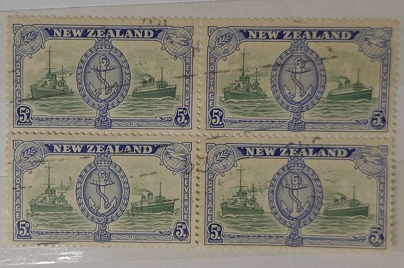 New Zealand 1946 Peace Issue 5d Block of 4 Used stamps