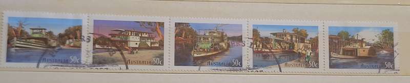 Australia 2003 150th Anniversary Murray River Shipping 1 Strip of 5 Cancelled Hinged stamps