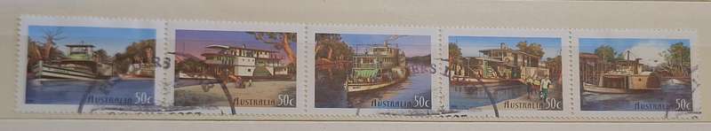 Australia 2003 150th Anniversary Murray River Shipping 1 Strip of 5 Cancelled Hinged stamps