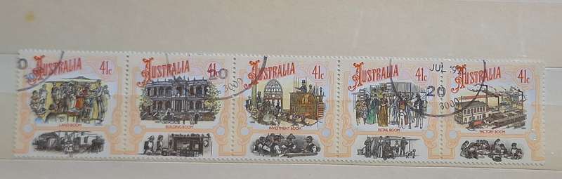 Australia 1990 Boomtime 1 Strip of 5 Cancelled Hinged stamps