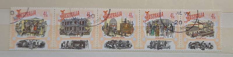 Australia 1990 Boomtime 1 Strip of 5 Cancelled Hinged stamps