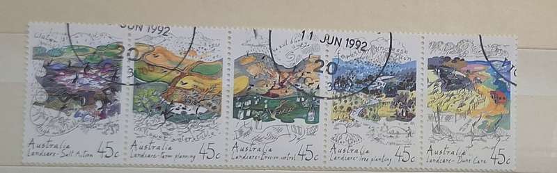 Australia 1992 Landcare 1 Strip of 5 Cancelled Hinged stamps