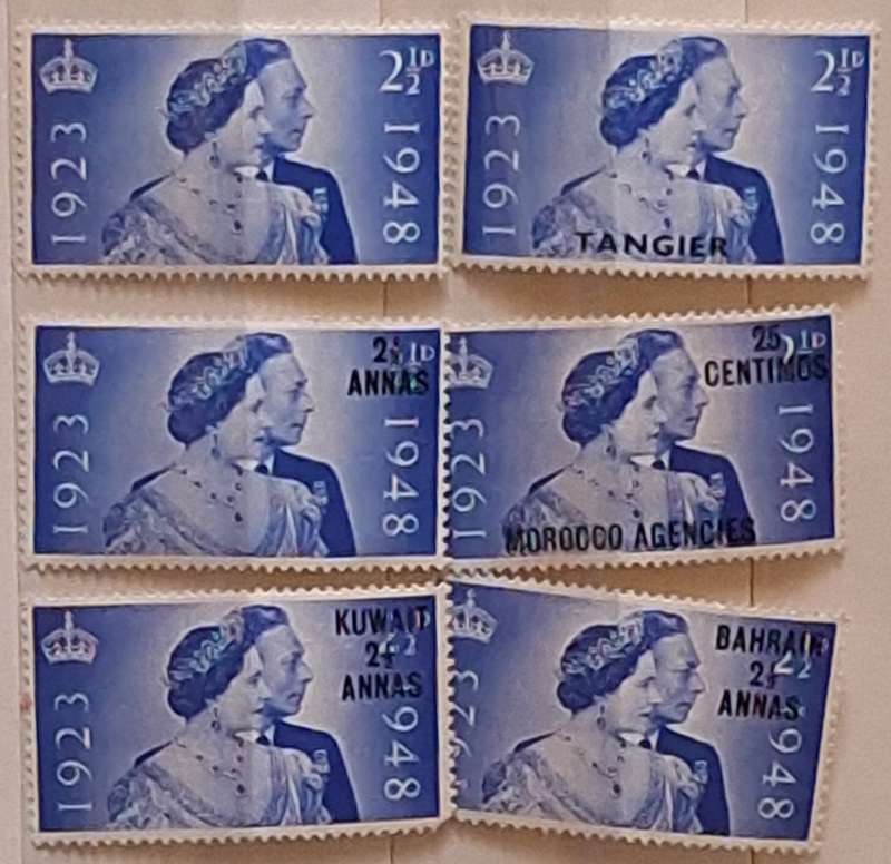 GB 1948 Silver Wedding George VI and Elizabeth 6 Mint stamps 5 with overprints