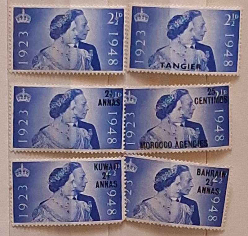 GB 1948 Silver Wedding George VI and Elizabeth 6 Mint stamps 5 with overprints