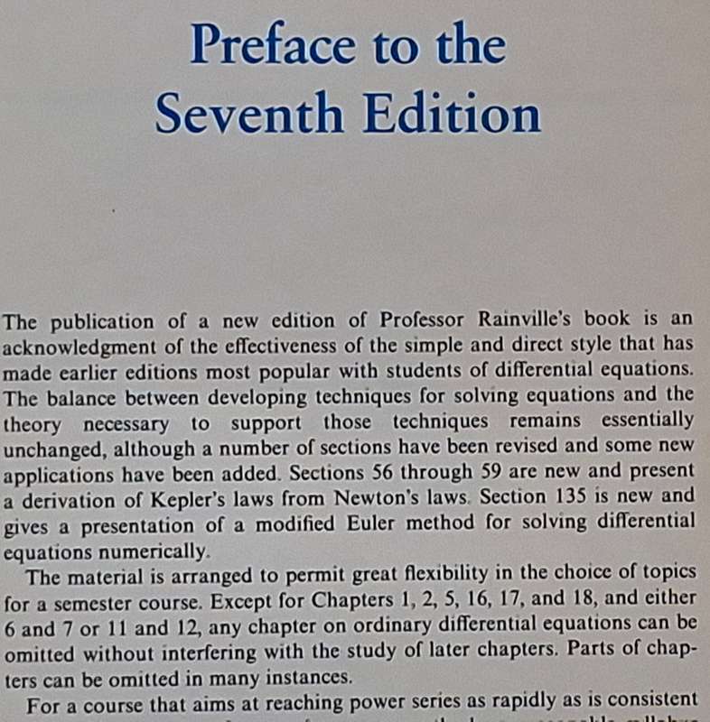 Elementary Differential Equations by Earl D Rainville and Phillip E Bedient Hardcover Seventh Ed.