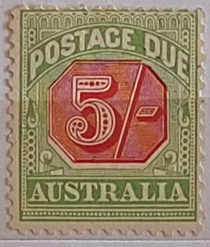 Australia 5/- Shilling Red & Green Postage Due 1 Unused Hinged stamp