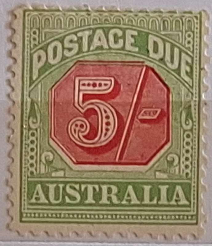 Australia 5/- Shilling Red & Green Postage Due 1 Unused Hinged stamp