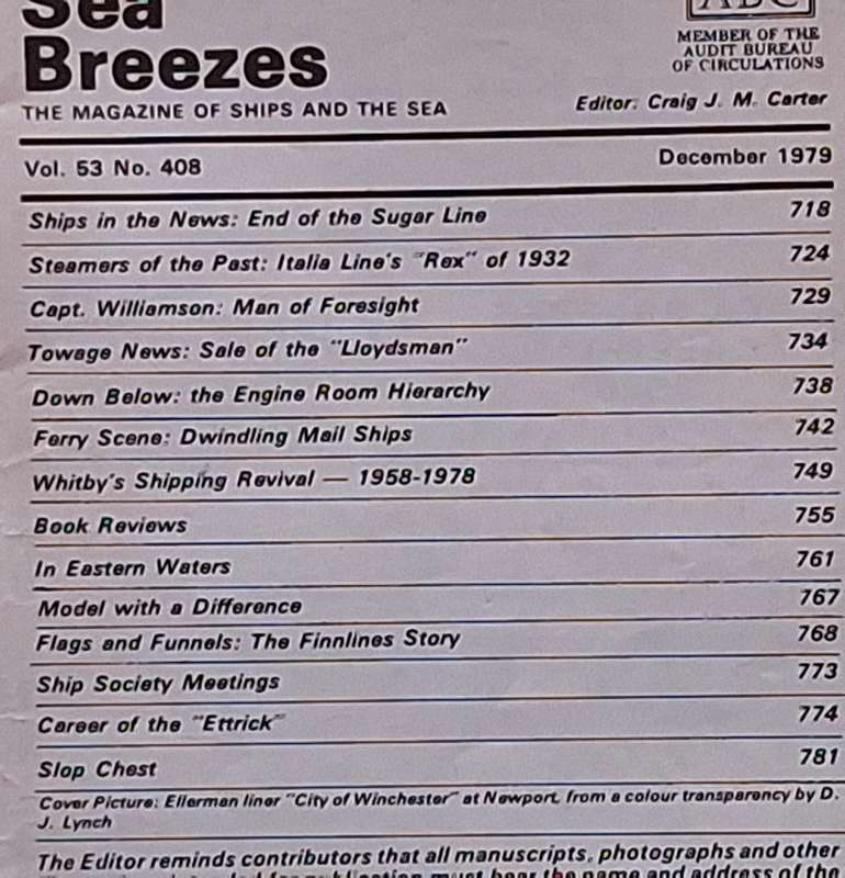 Sea Breezes: The Magazine of Ships and the Sea Vol 53 No 408 December 1979