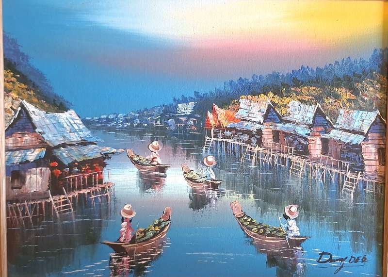 Framed Oil Painting of River Scene