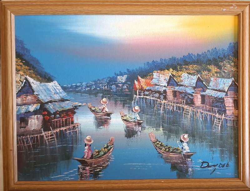 Framed Oil Painting of River Scene