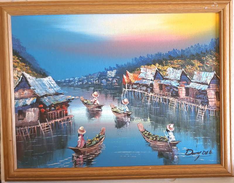 Framed Oil Painting of River Scene