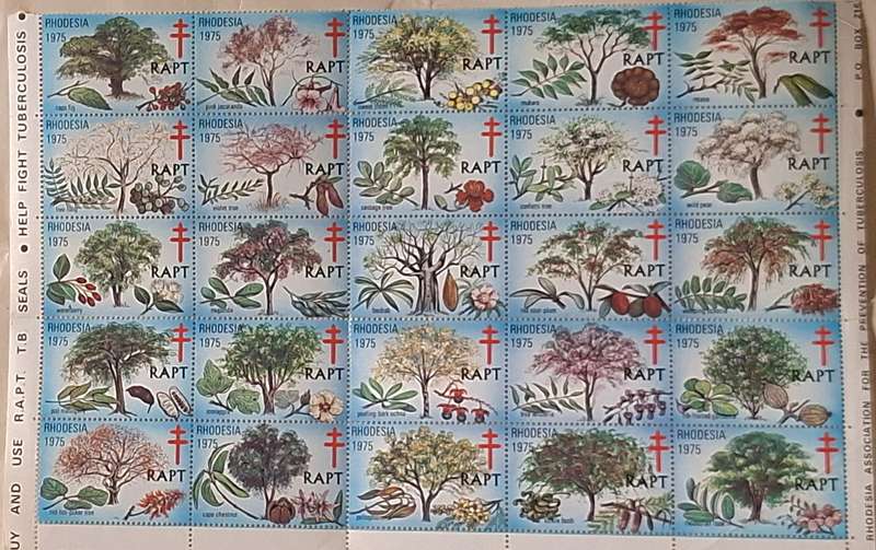 Rhodesia Association for the Prevention of Tuberculosis RAPT 1975 Block of 25 Unused (TB seals)