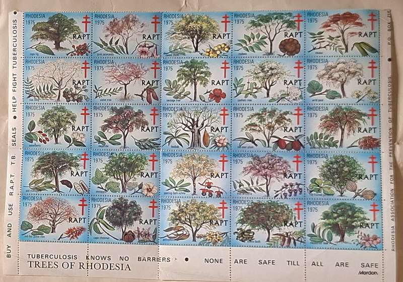 Rhodesia Association for the Prevention of Tuberculosis RAPT 1975 Block of 25 Unused (TB seals)
