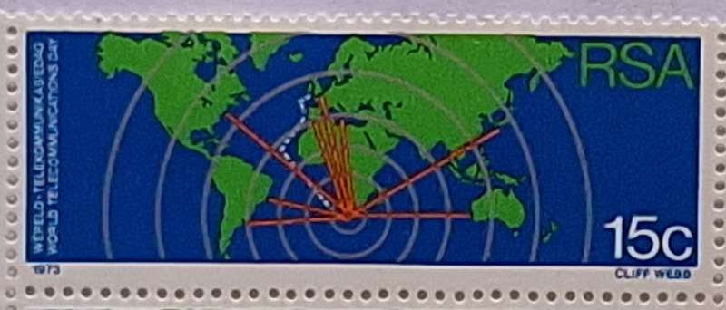 RSA 1973 World Telecommunications Day 15c Mint Control Block of 4 stamps