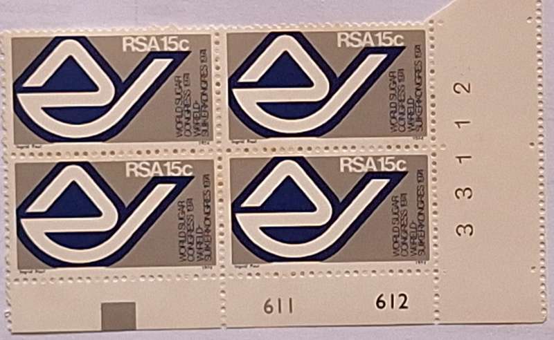 RSA 1974 15th World Sugar Congress Mint Control block of 4 stamps 611 612