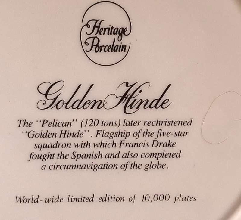 Heritage Porcelain Limited Edition Plate of Pelican/Golden Hinde