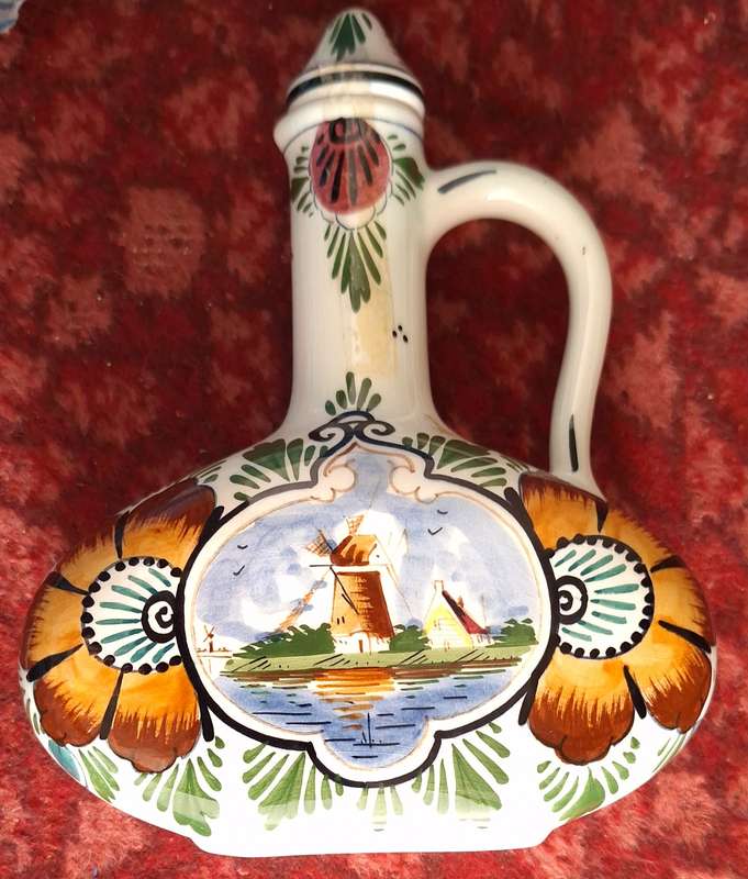 Delft Coloured Hand Painted Decanter with Top