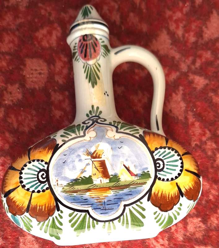 Delft Coloured Hand Painted Decanter with Top