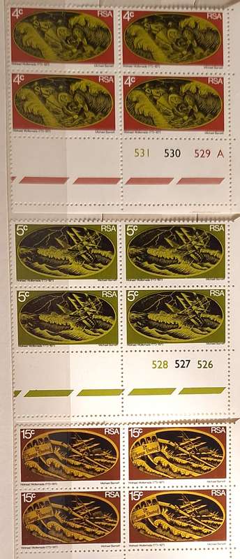 RSA 1973 Bicentenary of Rescue by Wolraad Woltemade Set of 3 Mint Control blocks