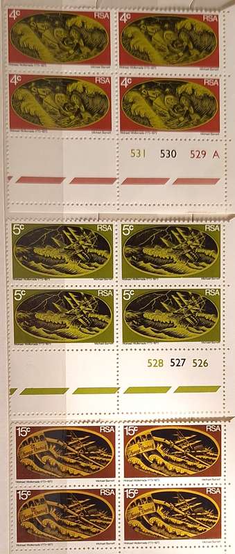 RSA 1973 Bicentenary of Rescue by Wolraad Woltemade Set of 3 Mint Control blocks