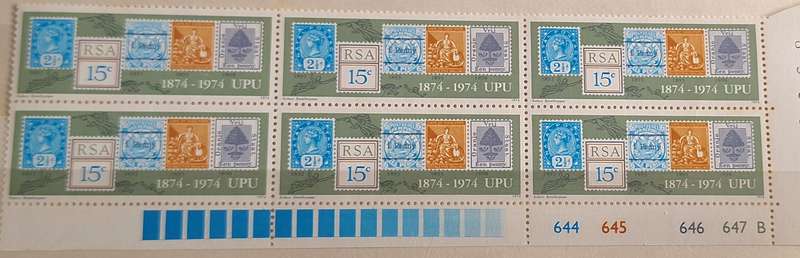 RSA 1974 Centenary of UPU Control Block of 6 Mint stamps B