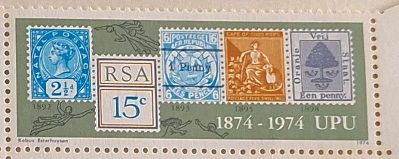 RSA 1974 Centenary of UPU Control Block of 6 Mint stamps B