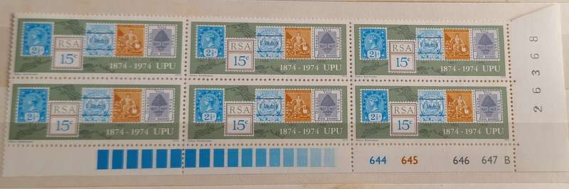 RSA 1974 Centenary of UPU Control Block of 6 Mint stamps B