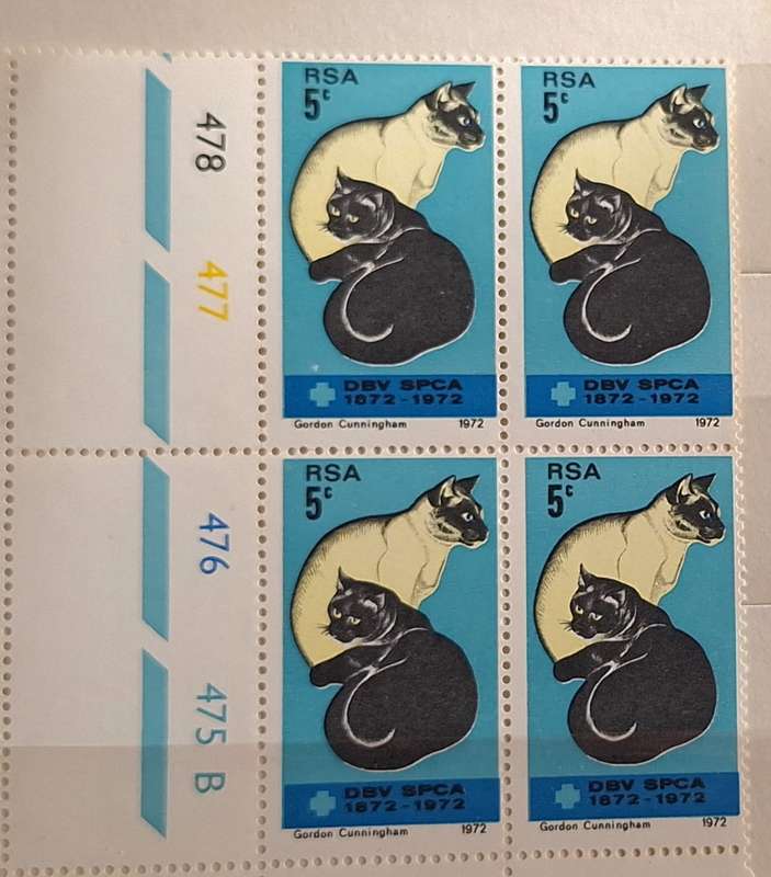 RSA 1972 Centenary of SPCA Mint Control Block of 4 stamps B