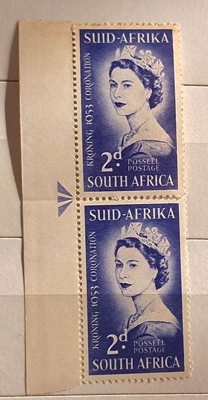 Union of South Africa 1953 Coronation of Queen Elizabeth II Mint Left Margin Arrow Pair