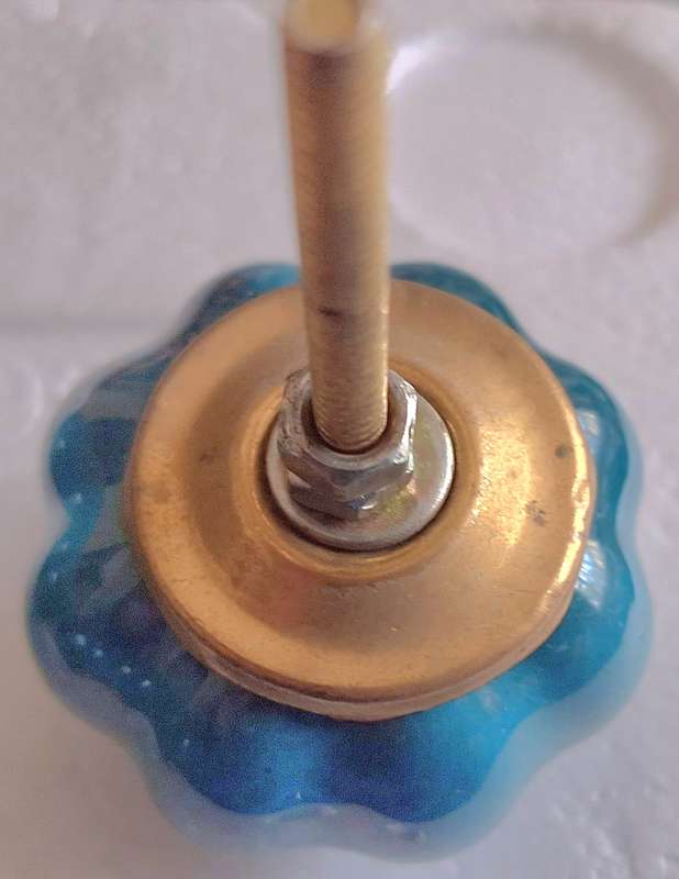 6 Vintage Porcelain Door Knobs in Teal and Gold