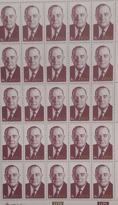 RSA 1978 President Vorster 4c Mint Sheet of 25 stamps