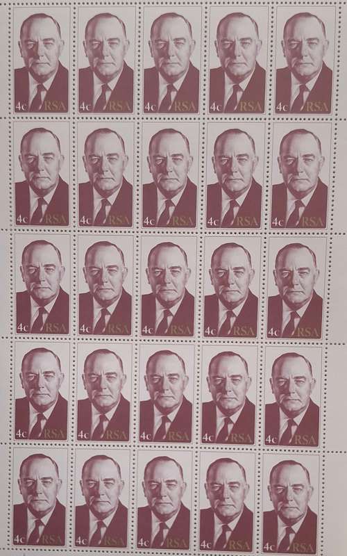 RSA 1978 President Vorster 4c Mint Sheet of 25 stamps
