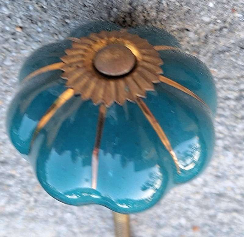 6 Vintage Porcelain Door Knobs in Teal and Gold