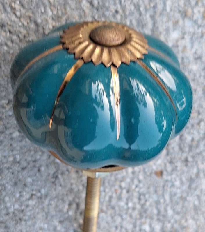 6 Vintage Porcelain Door Knobs in Teal and Gold