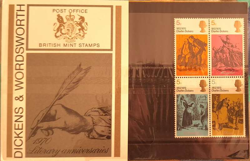 GB 1970 Dickens & Wordsworth Presentation Pack No. 17 Block of 4 Mint stamps