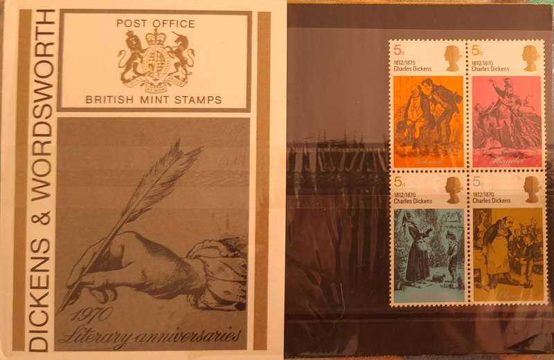 GB 1970 Dickens & Wordsworth Presentation Pack No. 17 Block of 4 Mint stamps