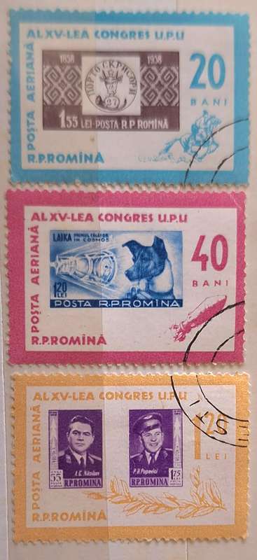 Romania 1963 XV UPU Congress 3 Cancelled Hinged stamps