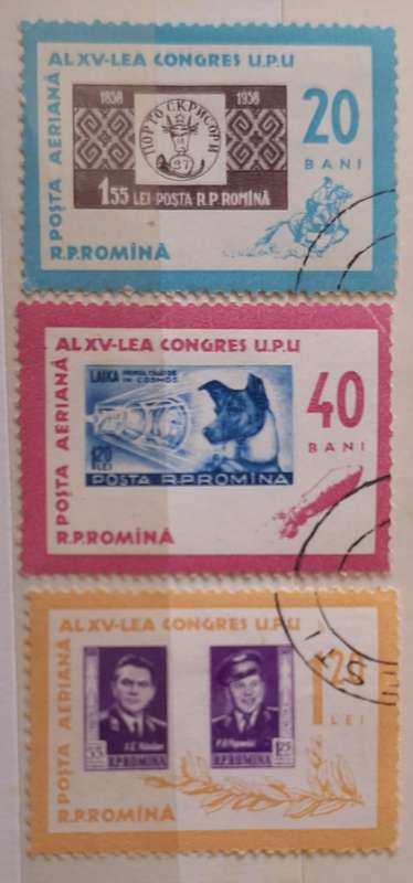 Romania 1963 XV UPU Congress 3 Cancelled Hinged stamps