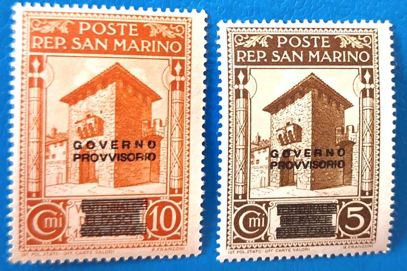 San Marino 1943 St. Francis Gate (Prov. Government Overprint)  2 Unused Hinged stamps